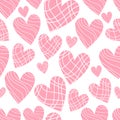 Seamless patetrn with pink hearts on white background